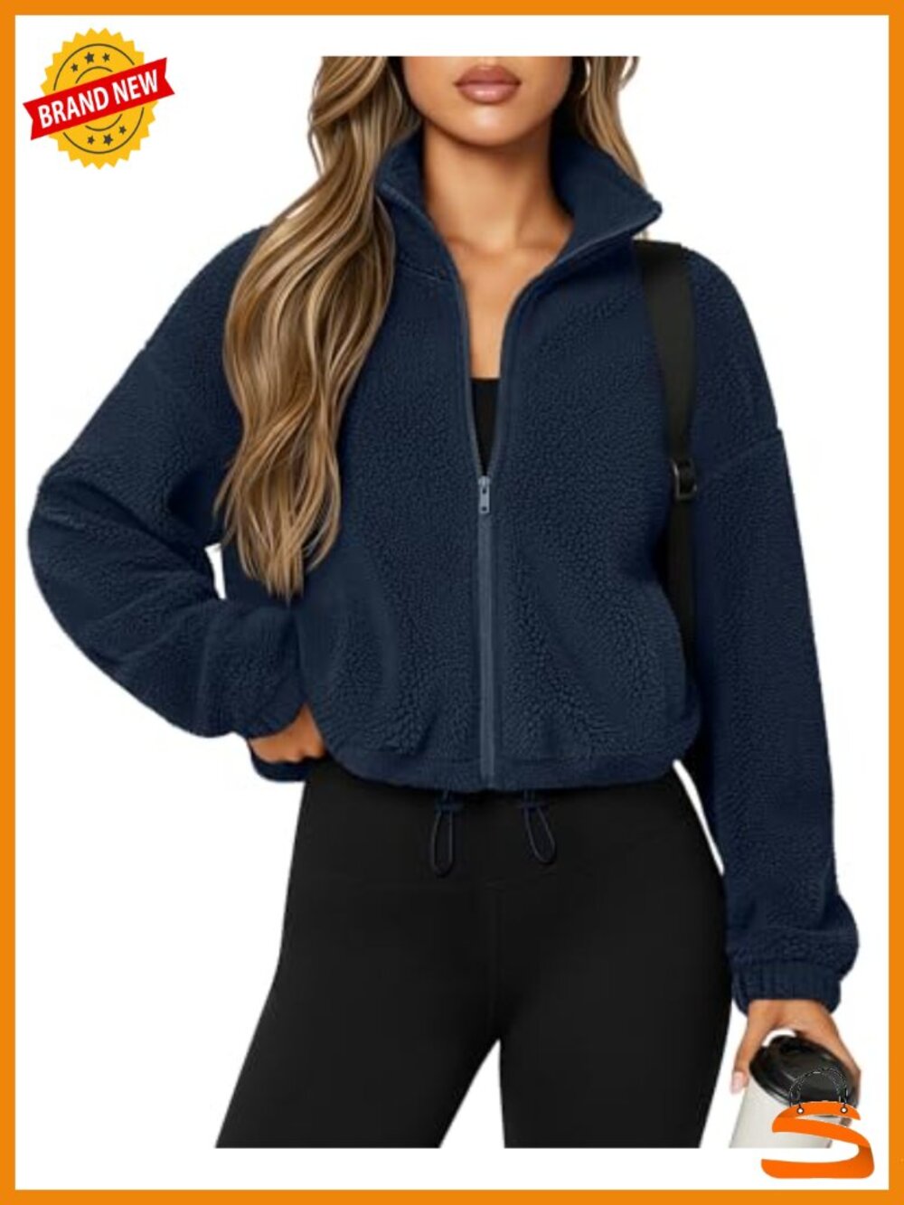 Women's Cropped Sherpa Fleece Jacket Zip Up Stand Collar Winter Coat